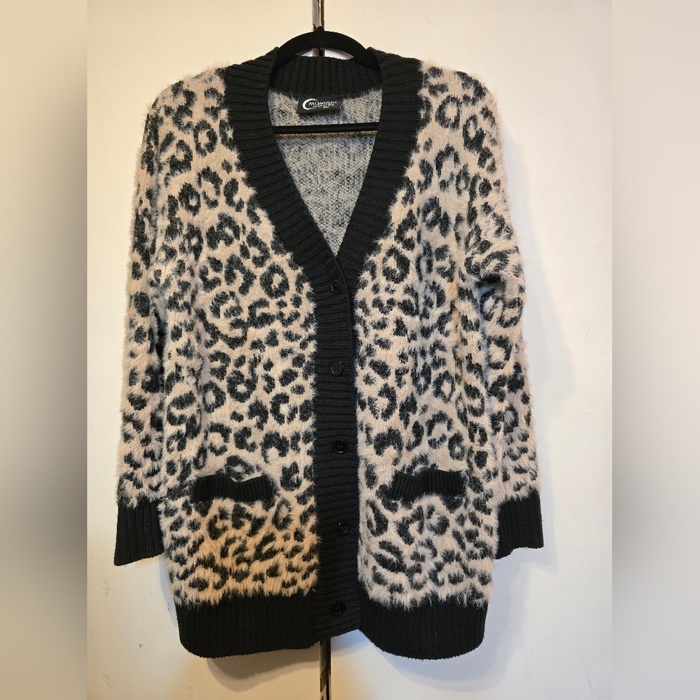 Midnight Hour Punk Black and Cream Leopard Cardigan Sweater